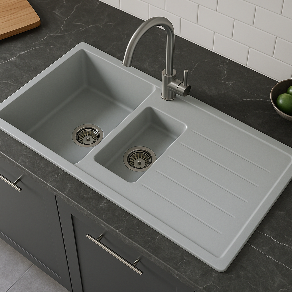 Gri Granit Kuvars Evye – 1.5 Göz Damlalıklı